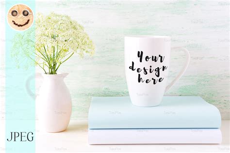 Download White cappuccino mug mockup with wild meadow flowers in pitcher